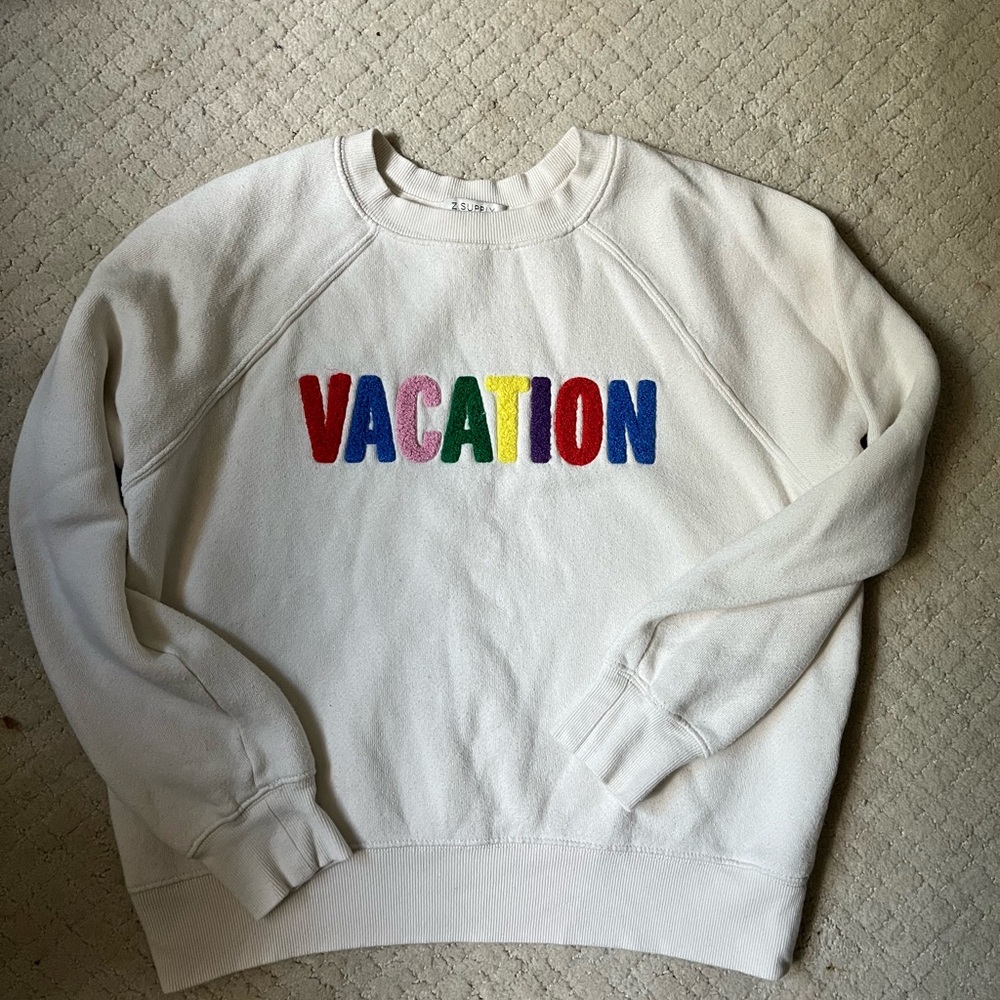 Z Supply Cream Sweatshirt with Colorful Embroidery
